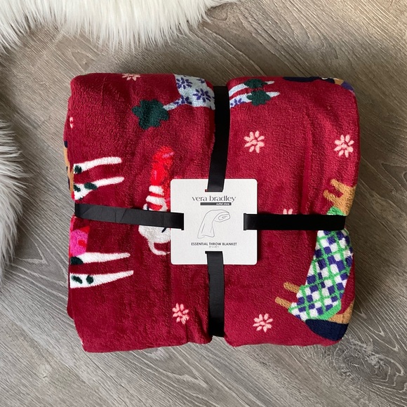 🐾 VERA BRADLEY Holiday Hounds Throw Blanket Dog Lovers - Picture 1 of 3